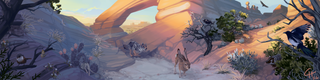 Detailed ecosystem illustration of Colorado Plateau desert region in Utah featuring native wildlife and desert flora biodiversity