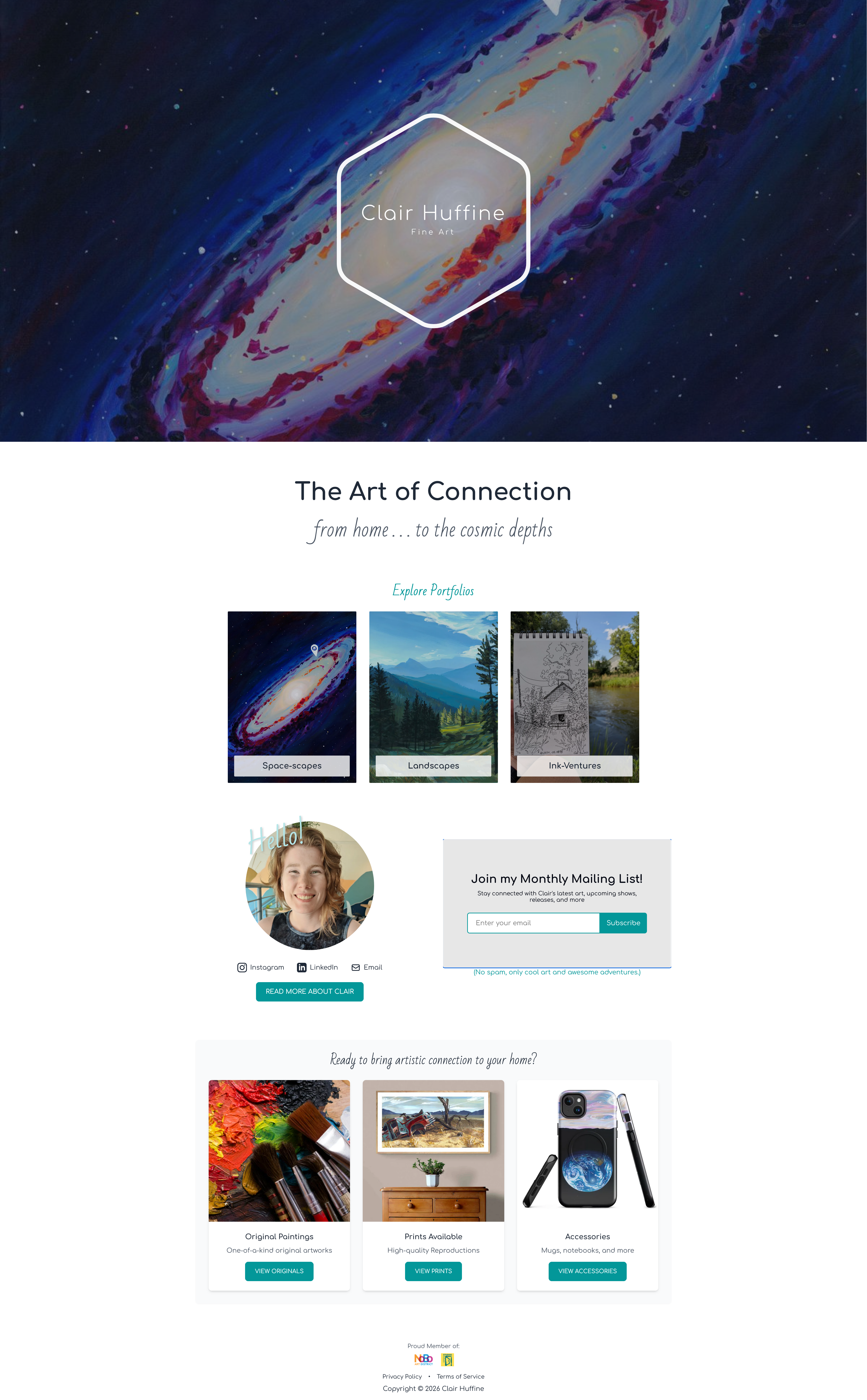 Scrolling preview of the clairhuffine.com homepage