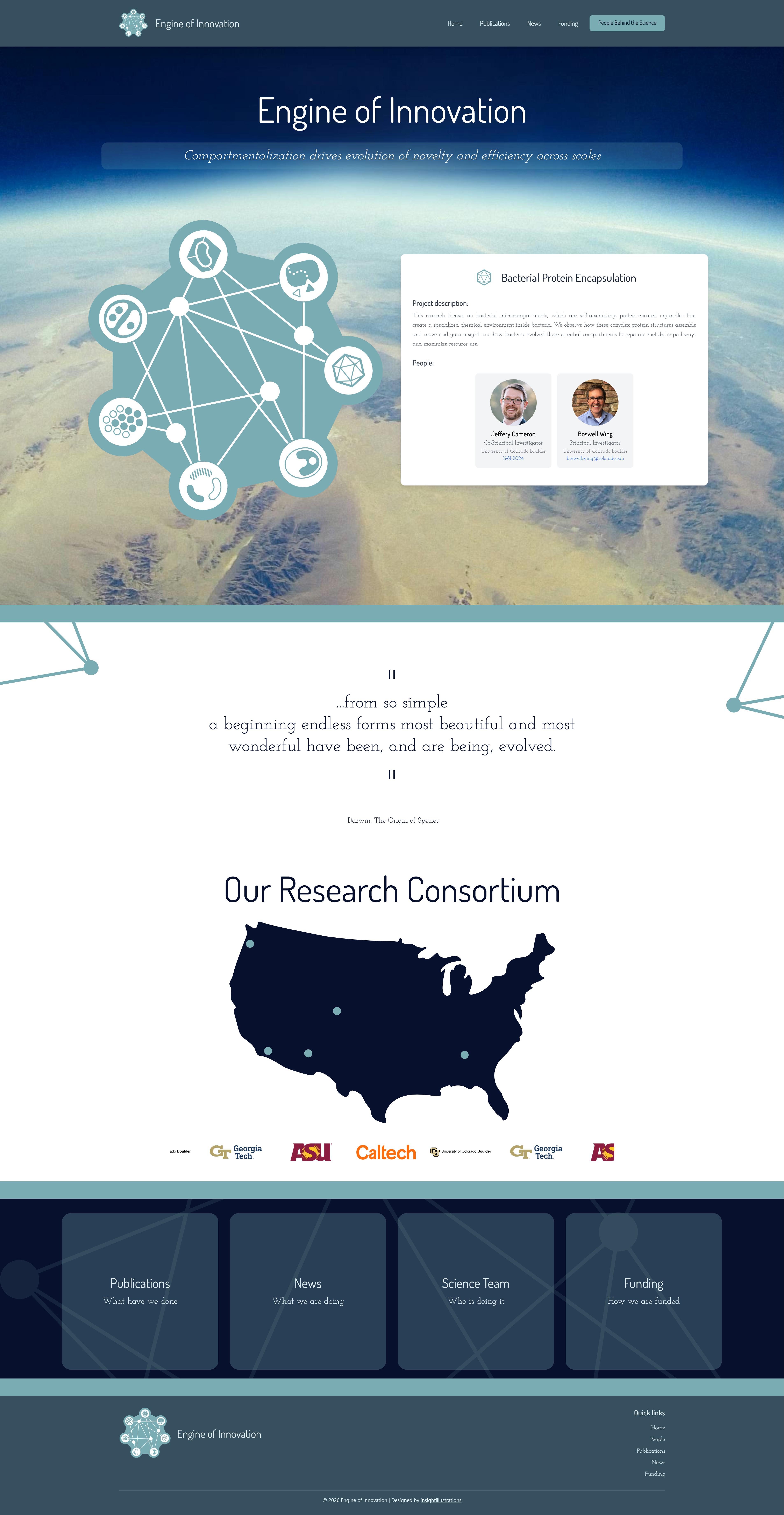 Scrolling preview of the engine-of-innovation.com homepage