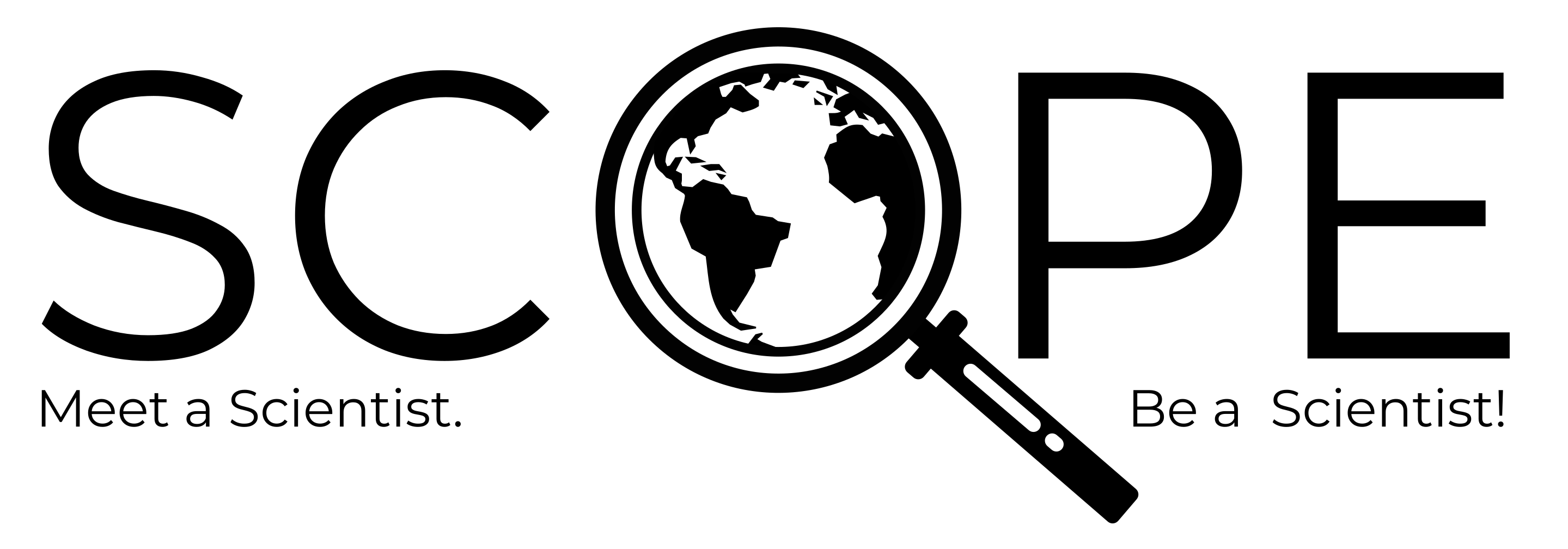 Logo for SCOPE Science Community Outreach Program and Education featuring microscope and the earth